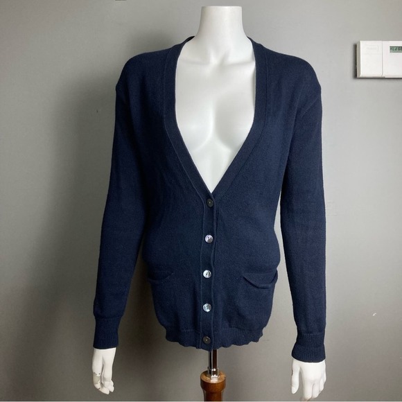 Brochu‎ Walker cardigan sweater XS deep v button up back blue - Picture 1 of 10